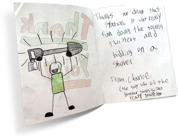 IMG_2440-thank-you-card-no-bg Thank you card from a child - An illustration of a child holding a shovel on the left and a sweet thank you message on the right.